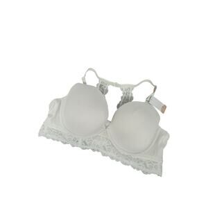 NWT Cacique Boost Plunge Bra Cotton Collection White Lace Size 46D